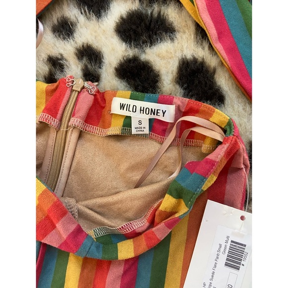 NEW! RARE! Rainbow Stripe Suede Tie Top and Flare Pants - Picture 5 of 7